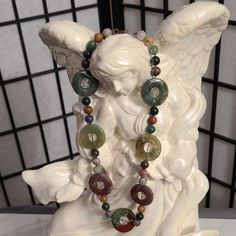 Natural Multi-colored Jasper Bead and Doughnut Circle Necklace.